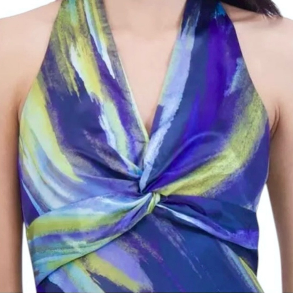 NWT Vince Camuto Abstract Print Knot Front Satin Halter Gown in Multi Size 8 - Picture 14 of 14